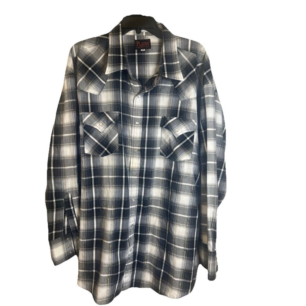 Plains Western Wear Big Men’s Size 3X Plaid Pearl Snap Long Sleeve Vintage